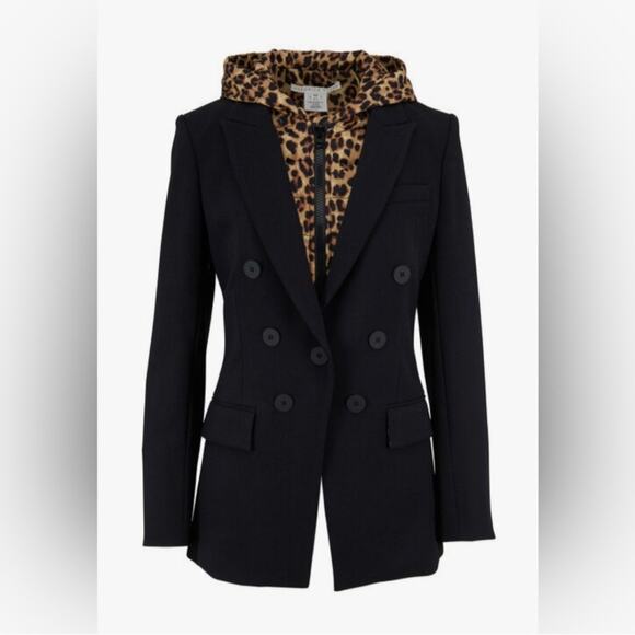 Veronica Beard Brown Leopard Print Puffer Hooded Dickey Blazer Insert Size 00-14 - Picture 2 of 10